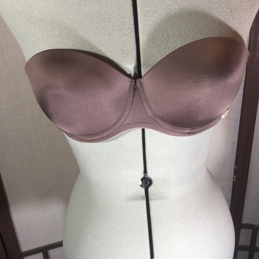 Calvin Klein 36 B strapless grey/brown padded push up underwire bra